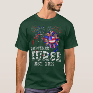 Patriotic RN Nurse 4th Of July American Flag Sunfl T-Shirt