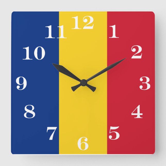 Patriotic Romania flag Romanian Square Wall Clock (Front)