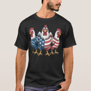 Patriotic Rooster American Flag 4th July Farmer T-Shirt