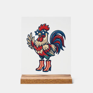 Patriotic Rooster in Heels Vintage Engraving Shirt Acrylic Sign