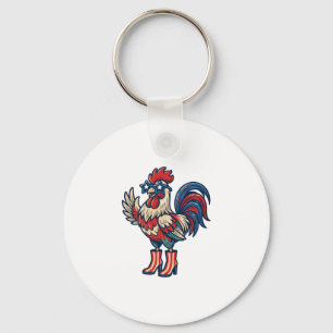 Patriotic Rooster in Heels Vintage Engraving Shirt Key Ring