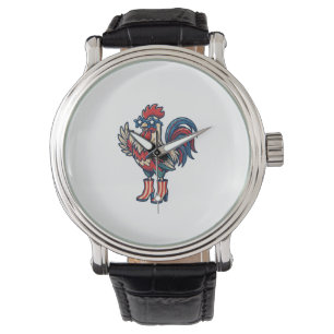 Patriotic Rooster in Heels Vintage Engraving Shirt Watch