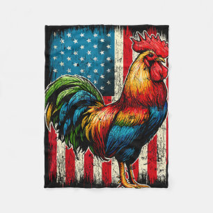 Patriotic Rooster Usa Flag Chicken Farmer  Fleece Blanket