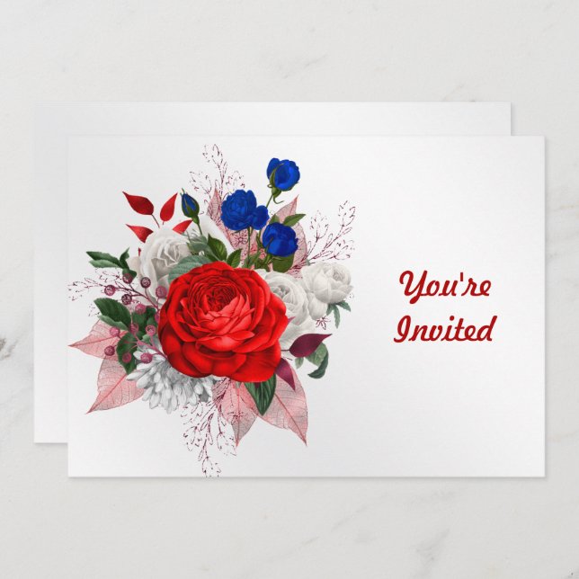 Patriotic Rose Bouquet Birthday Invitation (Front/Back)