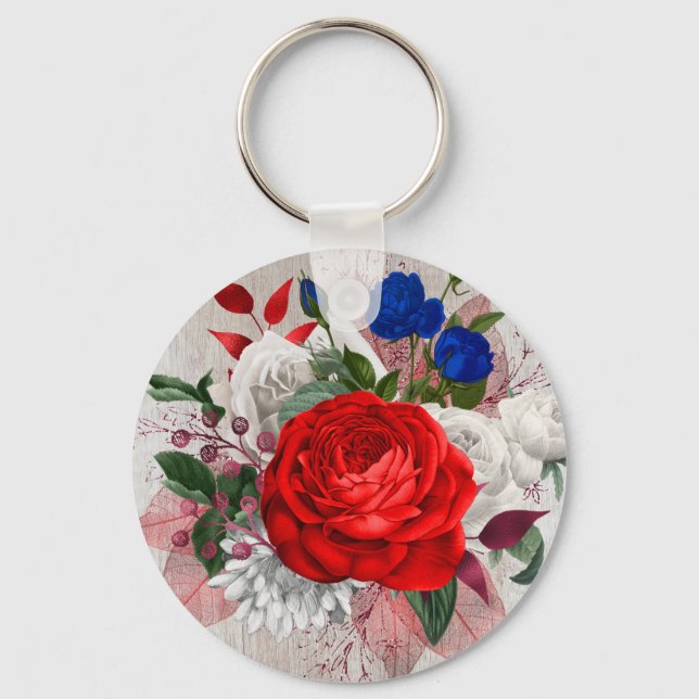 Patriotic Rose Bouquet Key Ring (Front)