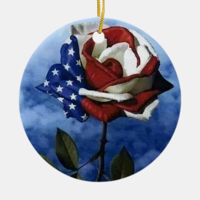 Patriotic Rose Ceramic Tree Decoration (Front)
