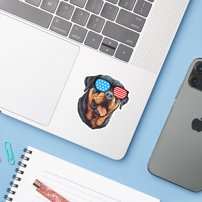 Patriotic Rottweiler (Laptop w/ iPhone)