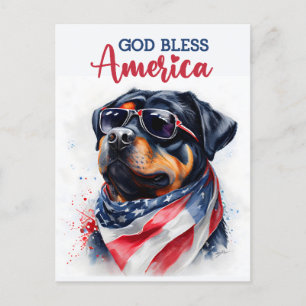 Patriotic Rottweiler, God Bless America Postcard