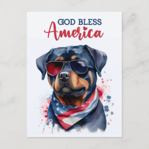 Patriotic Rottweiler, God Bless America Postcard