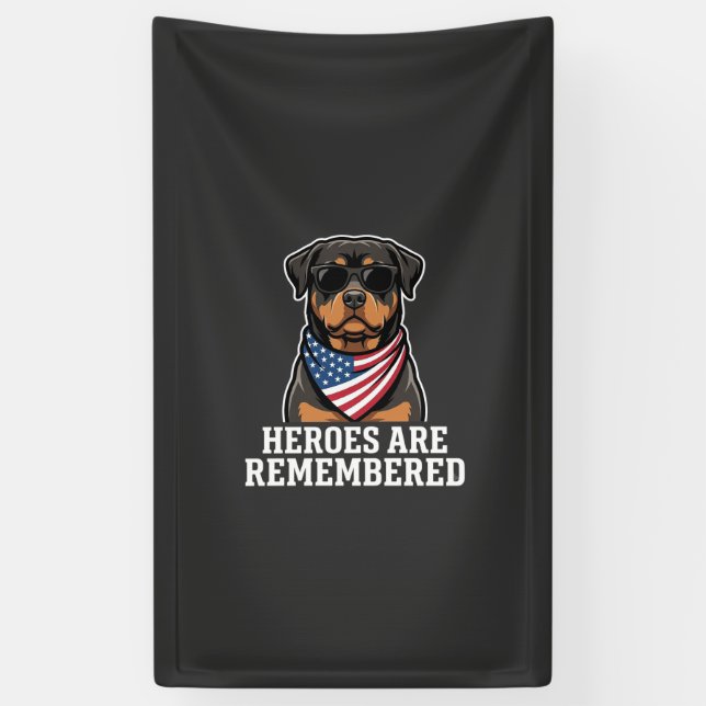 Patriotic Rottweiler Hero Dog Vector Design Banner (Vertical)
