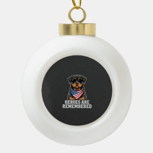 Patriotic Rottweiler Hero Dog Vector Design Ceramic Ball Christmas Ornament