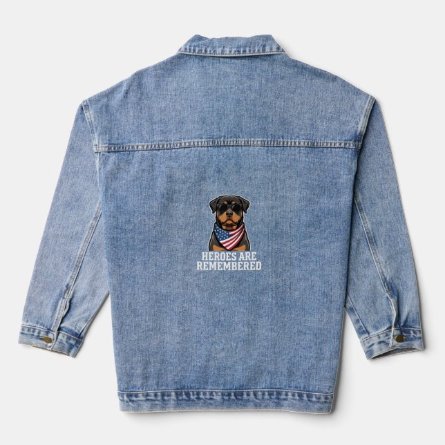 Patriotic Rottweiler Hero Dog Vector Design Denim Jacket (Back)