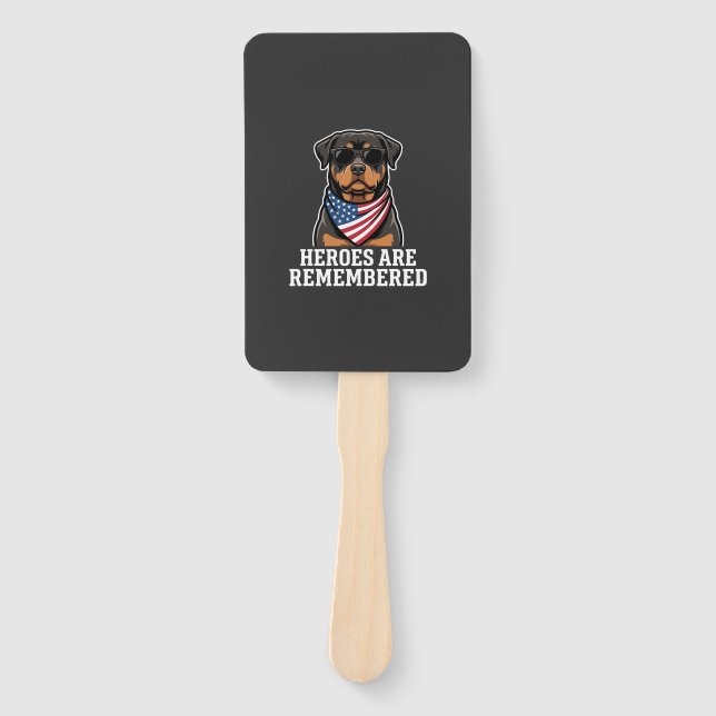 Patriotic Rottweiler Hero Dog Vector Design Hand Fan (Front)
