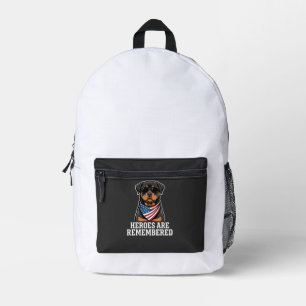 Patriotic Rottweiler Hero Dog Vector Design Printed Backpack