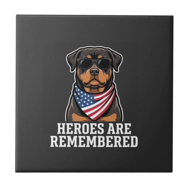 Patriotic Rottweiler Hero Dog Vector Design Tile (Front)