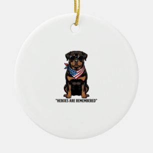Patriotic Rottweiler Hero Dog Vintage Design_1 Ceramic Tree Decoration