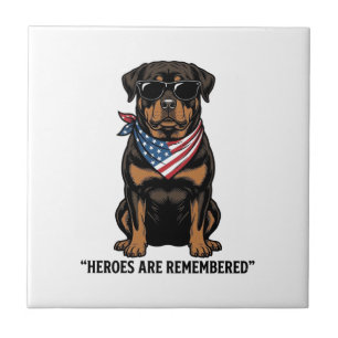 Patriotic Rottweiler Hero Dog Vintage Design_1 Tile