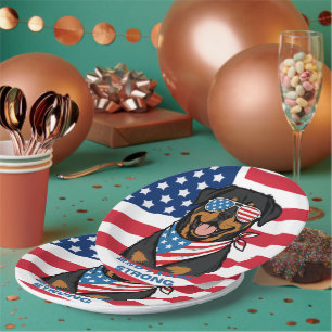 Patriotic Rottweiler Paper Plate