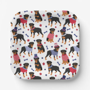 Patriotic Rottweiler Pattern Paper Plate