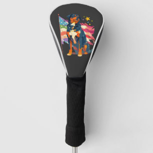 Patriotic Rottweiler with USA Flag Art Golf Head Cover