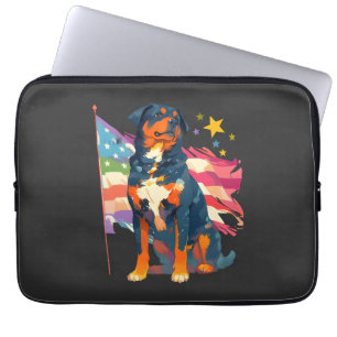 Patriotic Rottweiler with USA Flag Art Laptop Sleeve