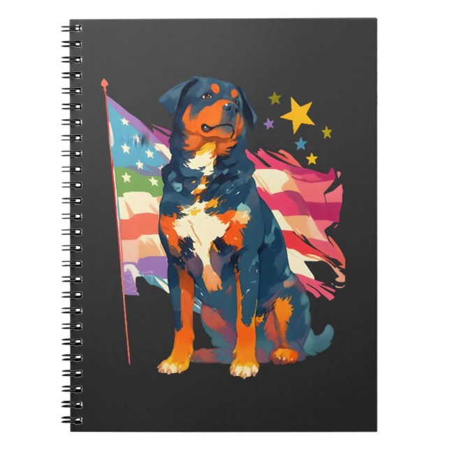 Patriotic Rottweiler with USA Flag Art Notebook (Front)
