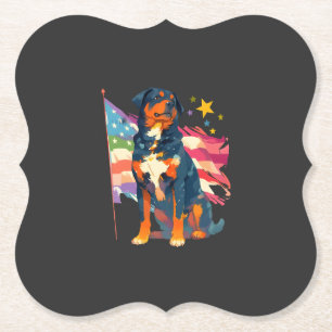 Patriotic Rottweiler with USA Flag Art Paper Coaster