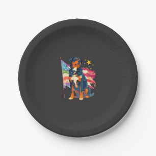 Patriotic Rottweiler with USA Flag Art Paper Plate