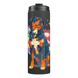 Patriotic Rottweiler with USA Flag Art Thermal Tumbler