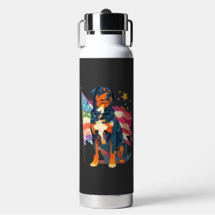 Patriotic Rottweiler with USA Flag Art Water Bottle