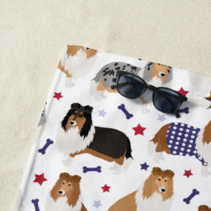 Patriotic Rough Collie Pattern Beach Towel