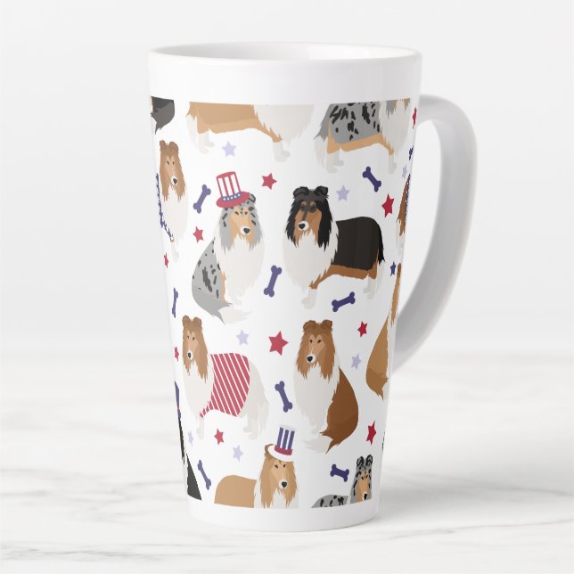 Patriotic Rough Collie Pattern Latte Mug (Right Angle)