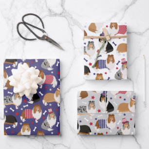 Patriotic Rough Collie Pattern Wrapping Paper Sheet