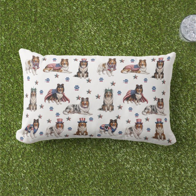 Patriotic Rough Collie Pillow (Grass)