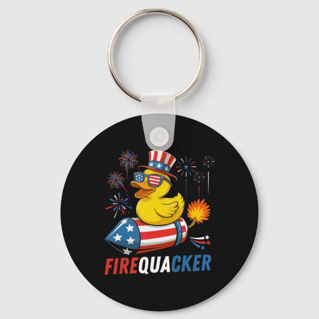 Patriotic Rubber Duck Firequacker Usa Flag Funny 4 Key Ring (Front)