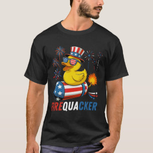 Patriotic Rubber Duck Firequacker Usa Flag Funny 4 T-Shirt