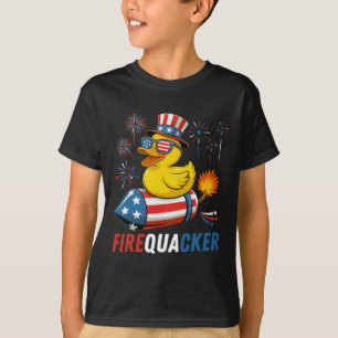 Patriotic Rubber Duck Firequacker Usa Flag Funny 4 T-Shirt