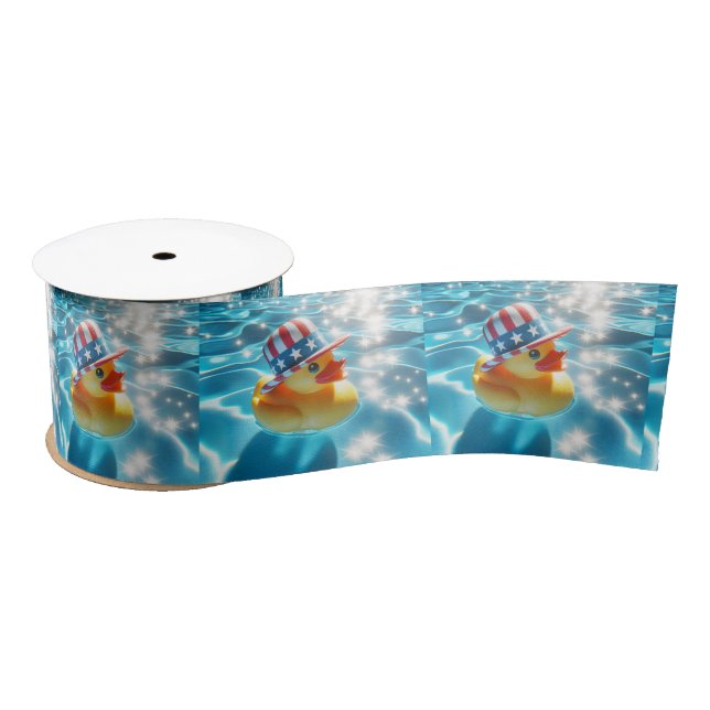 Patriotic Rubber Duck In Pool Satin Ribbon (Spool)