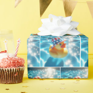 Patriotic Rubber Duck In Pool Wrapping Paper