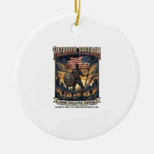Patriotic Rust Flag Survivor Zombie Apocalypse Fre Ceramic Tree Decoration