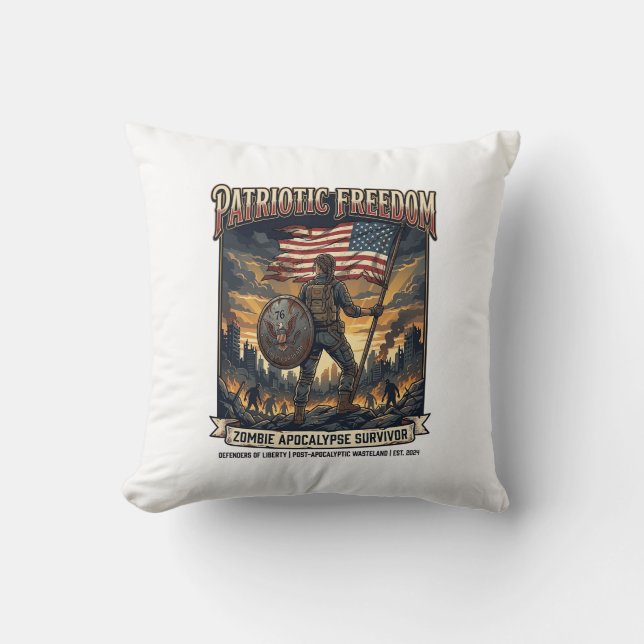 Patriotic Rust Flag Survivor Zombie Apocalypse Fre Cushion (Front)