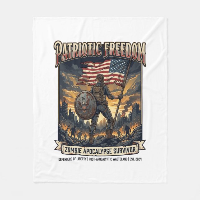Patriotic Rust Flag Survivor Zombie Apocalypse Fre Fleece Blanket (Front)