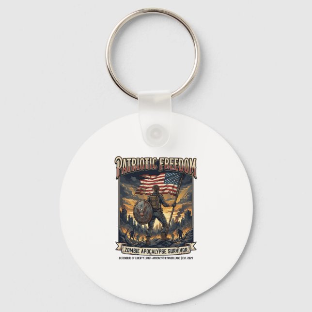 Patriotic Rust Flag Survivor Zombie Apocalypse Fre Key Ring (Front)