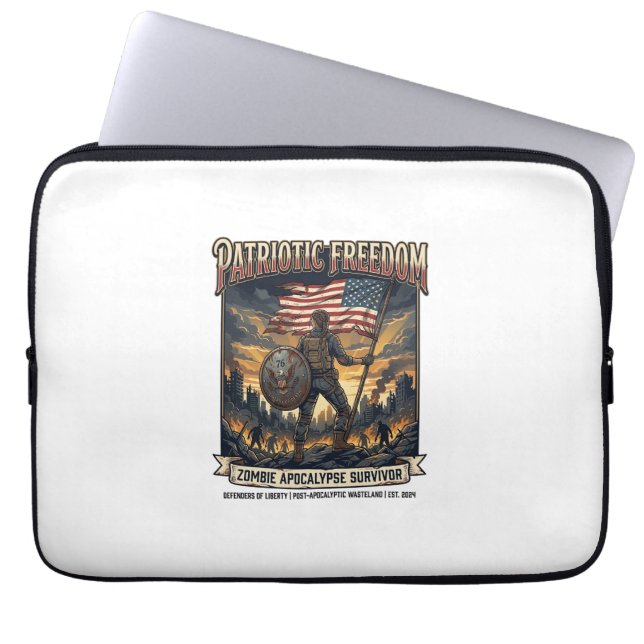 Patriotic Rust Flag Survivor Zombie Apocalypse Fre Laptop Sleeve (Front)