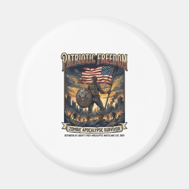 Patriotic Rust Flag Survivor Zombie Apocalypse Fre Magnet (Front)