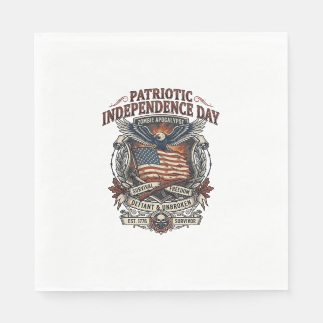 Patriotic Rust Flag Survivor Zombie Apocalypse Fre Napkin (Front)