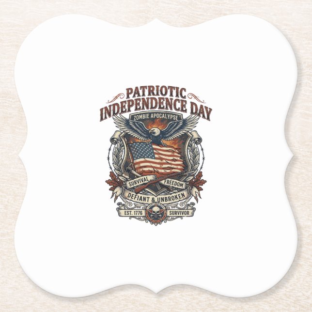Patriotic Rust Flag Survivor Zombie Apocalypse Fre Paper Coaster (Front)