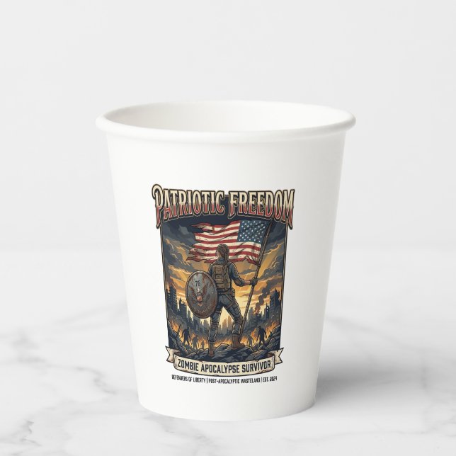 Patriotic Rust Flag Survivor Zombie Apocalypse Fre Paper Cups (Front)