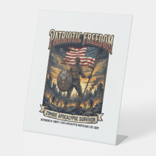 Patriotic Rust Flag Survivor Zombie Apocalypse Fre Pedestal Sign