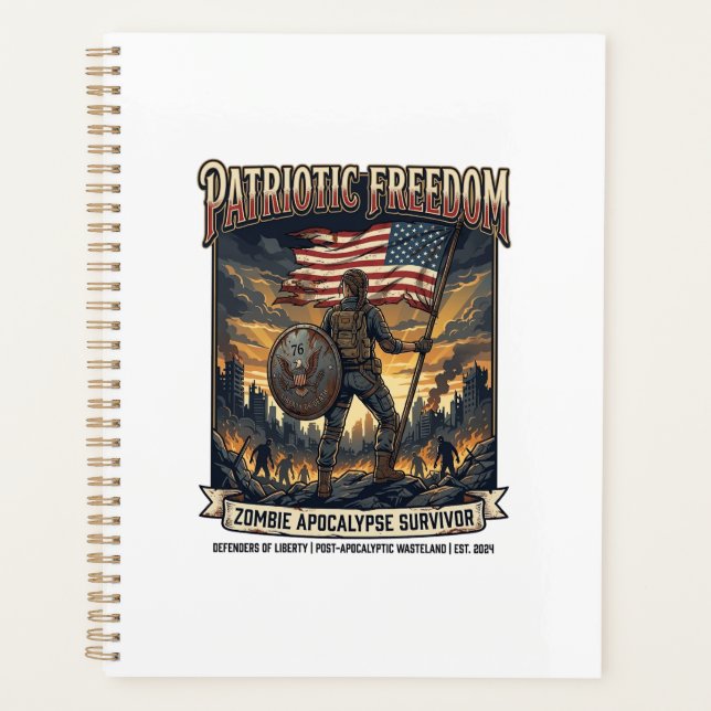Patriotic Rust Flag Survivor Zombie Apocalypse Fre Planner (Front)